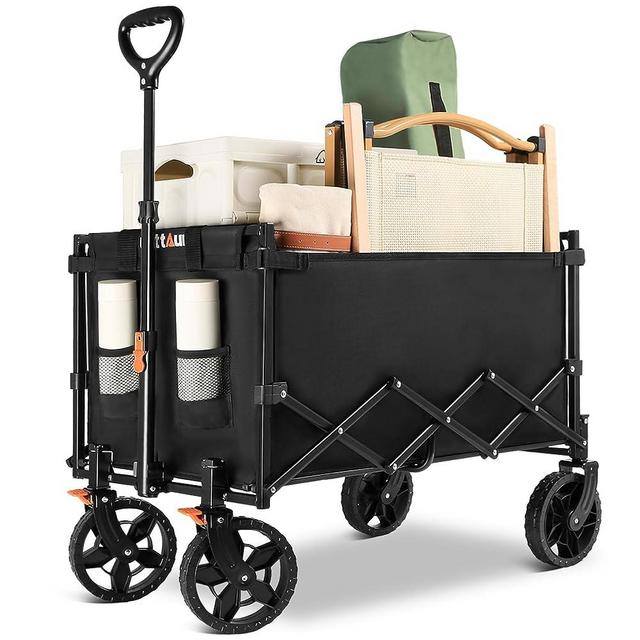 Uyittour Collapsible Wagon Cart Heavy Duty Foldable, Portable Folding Wagon with Ultra-Compact Design, Utility Grocery Wagon for Camping Sports Shopping, Black