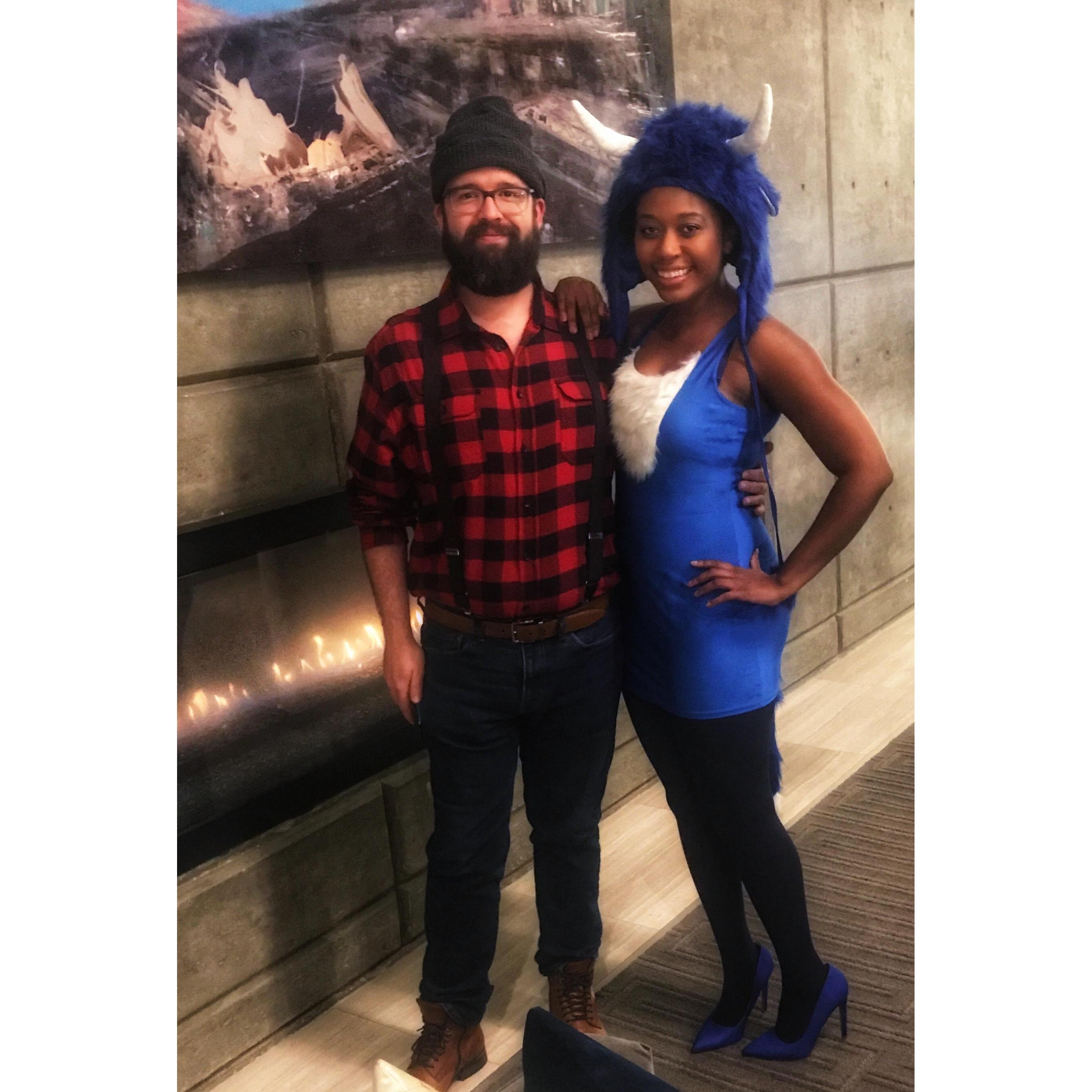 We dressed as Paul Bunyan and Babe the Blue Ox for Halloween 2018.