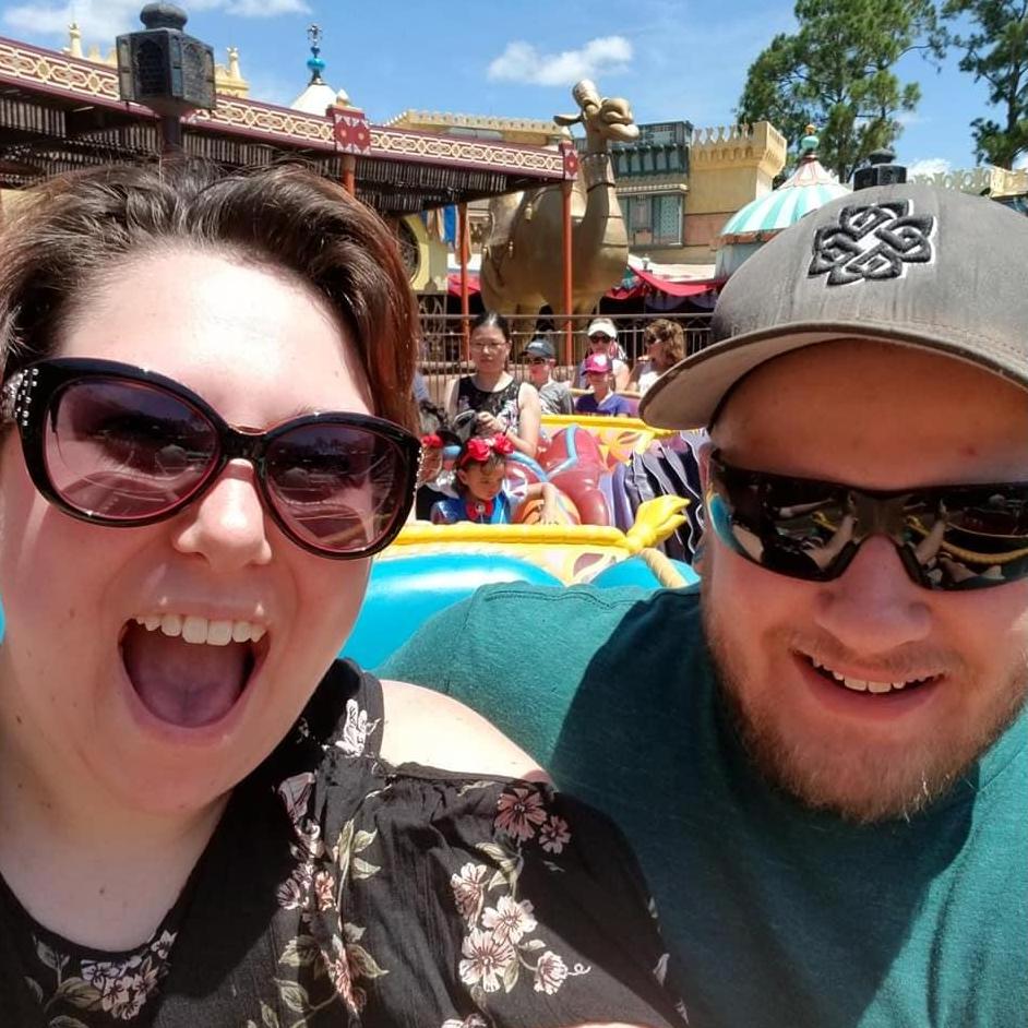 Here we are on a magic carpet ride in Disney. About ready to take off to a "Whole New World" as an engaged couple.