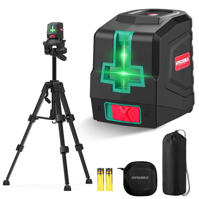 HYCHIKA Laser Level with Tripod 360° Self Leveling, Green Cross Line Nivel Laser with Tripod 26 In, Lazer leveler tool for Picture Hanging DIY Construction Renovation Floor Tile Class II, <1mW