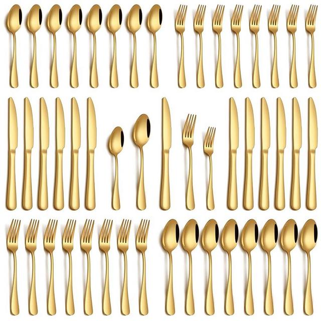 PHILIPALA 40 Piece Gold Silverware Set, Stainless Steel Flatware Set for 8 Food Grade Cutlery Utensil Set Include Knife Fork Spoon Mirror Polished Dishwasher Safe