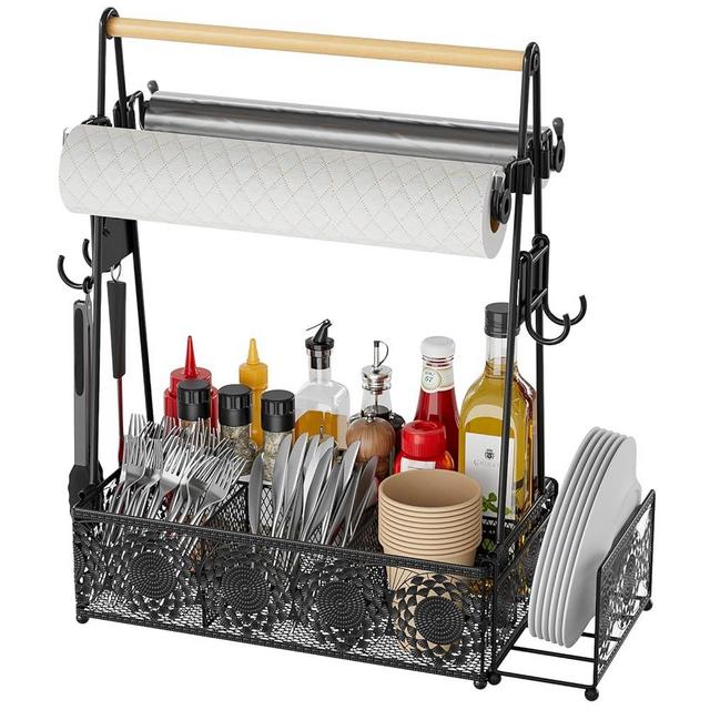 EKNITEY Camping Utensil Grill Holder: BBQ Condiment Griddle Kitchen Organizer With Handle - Caddy Storage For Travel Picnic