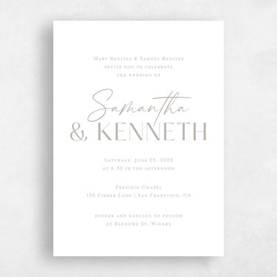Oatmeal, Grey Wedding Invitation - Sidney Portrait Letterpress