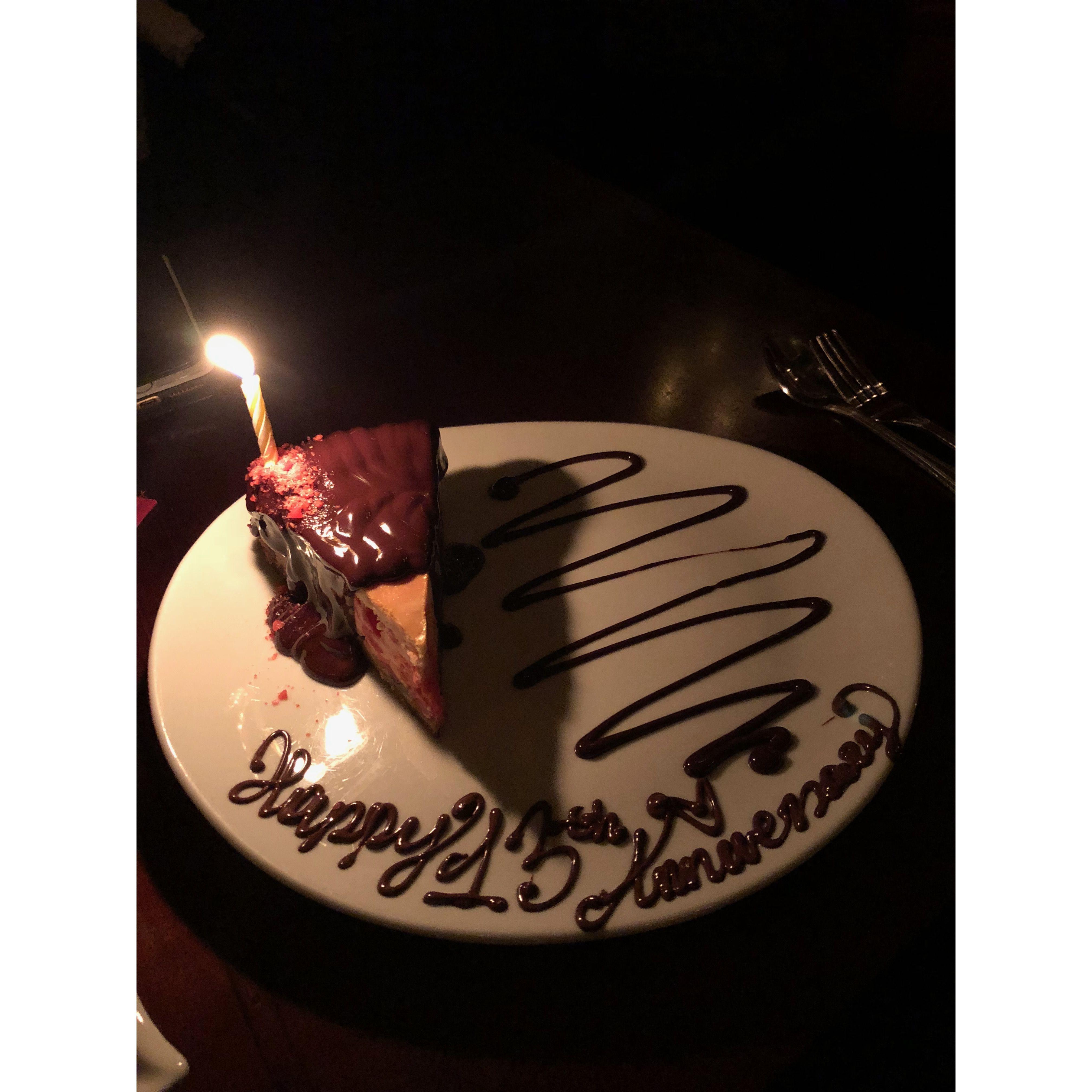 2018 - 13th anniversay! Dinner in Orlando with desert.