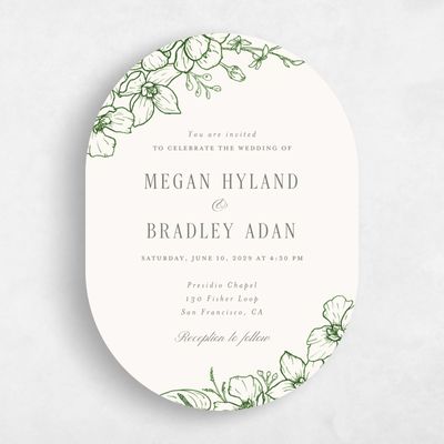 Green Oval Wedding Invitation - Painaa Portrait