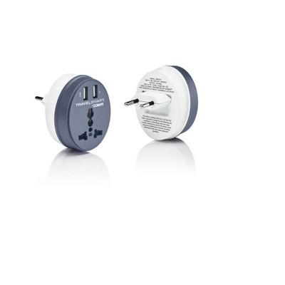 Travel Smart EU Adapter Plug with Outlet and 2 USB Ports