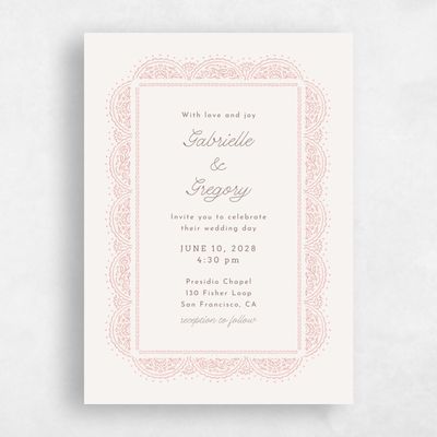 Dusty Peach, Beige Wedding Invitation - Carmel Portrait