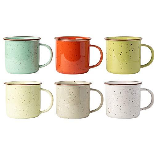 Ceramic Speckled Campfire Mug - Set of 6 Multicolored Coffee Cups - Camping Style Enamel Mug - Decorative Cups - Ideal Camping Mugs - Giftable Box