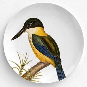King Fischer, Bird Plate, Melamine Plate, Vintage Bird Illustration, decorative plate, Dinner Plate, 10" plate, bird design