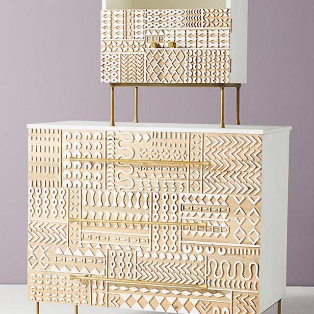 Handcarved Patchwork Three-Drawer Dresser