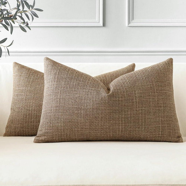 OTOSTAR Pack of 2 Throw Pillow Covers 16x24 Inch Linen Coffee Brown Pillowcases Farmhouse Decorative Solid Pillow Covers 40x60 cm Lumbar Cushion Case for Home Decor Sofa Couch Bed (Coffee Brown)