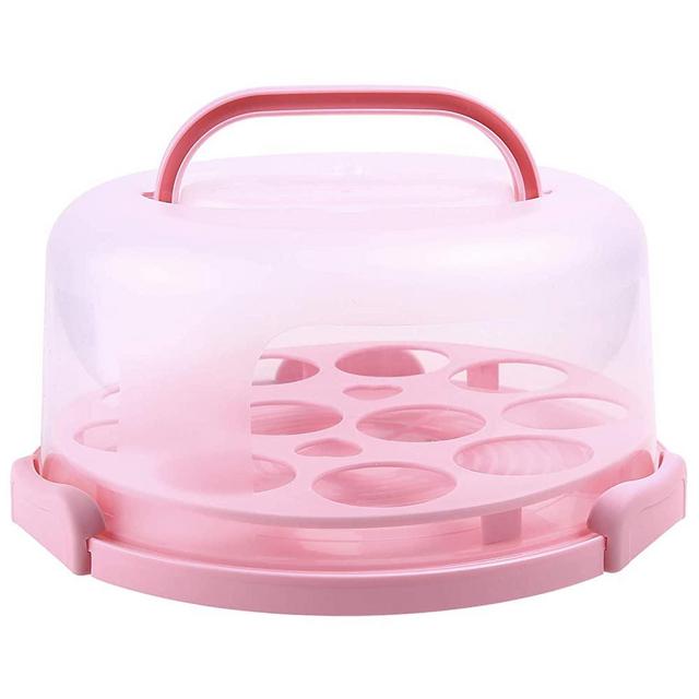 Cake Carrier with Handle, Ohuhu Cake Container, Cupcake Holder, Portable Round Cake Holder, Two Sided Base for Pies, Cookies, Nuts, Fruit etc, Suitable for 10 inch Cake, Mother's Day Gift
