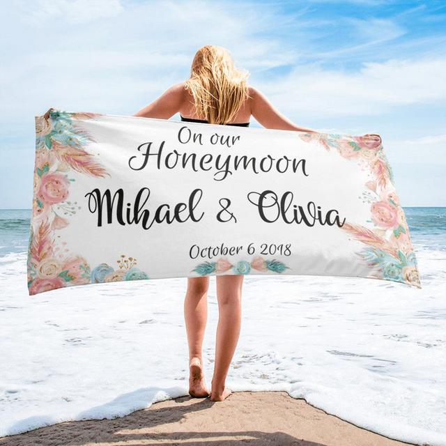 Personalized Honeymoon Beach Towel, Honeymoon Gift, Monogrammed Honeymoon Towel, Bridal Shower Gift, Future Mrs Towel, Just Married Towel