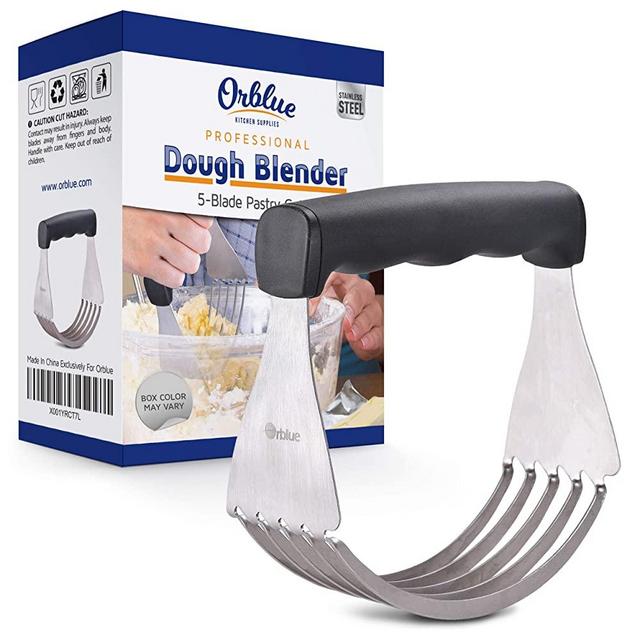 Orblue Pastry Cutter, High Quality Dough Blender with 5 Sturdy Blades Made of Top Quality Stainless Steel (Black-Large)