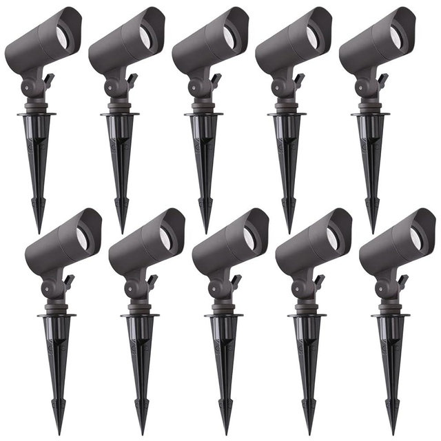 E ENERGETIC LIGHTING LED Landscape Lights with Connectors, 12V Low Voltage, Warm White 3000k, 4W, 175LM, Outdoor Waterproof Garden Pathway Lights Wall Tree Flag Spotlights with Spike Stand, 10 Pack