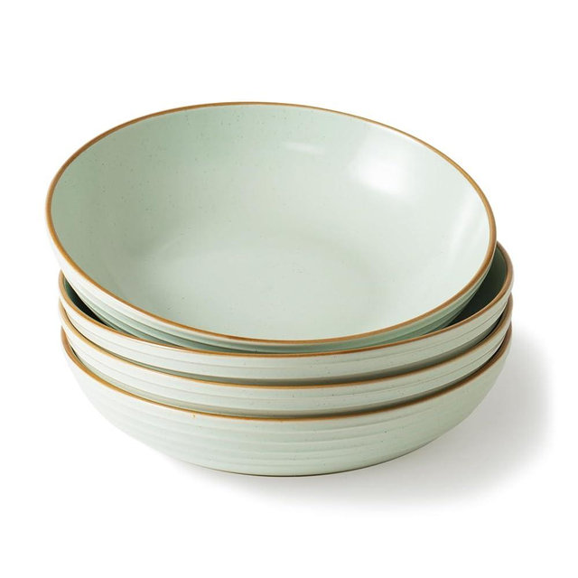 famiware Jupiter Pasta Bowls, 30 OZ Large Salad Bowls Set of 4, Microwave and Dishwasher Safe, Sturdy & Stackable, Serving Bowls for Kitchen, Light Green