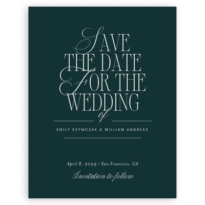 Dark Emerald, Green Wedding Digital Save the Date - Thisbe Portrait