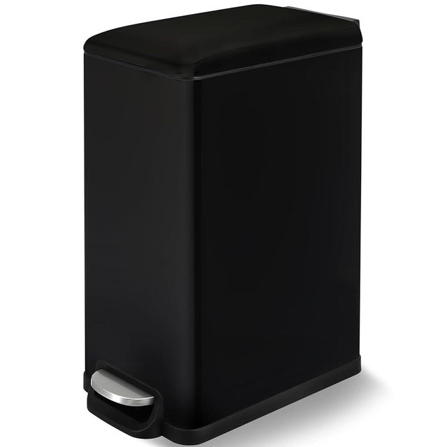 Arlopu 13.2 Gal Slim Kitchen Trash Can with Lid, 50L Stainless Steel Garbage Can, Large Kitchen Rubbish Can, Step Trash Bin w/Foot Pedal and Inner Bucket, Bathroom Trash Can Airtight (Black)