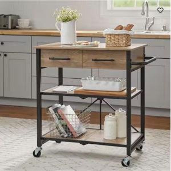 Folding Kitchen Cart (32 in. with Drawer)