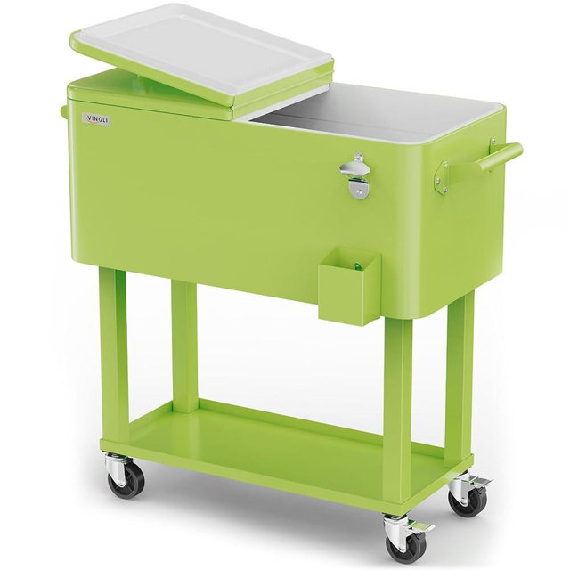 VINGLI 80 Quart Rolling Ice Chest, Portable Patio Party Bar Drink Cooler Cart, with Shelf, Beverage Pool with Bottle Opener