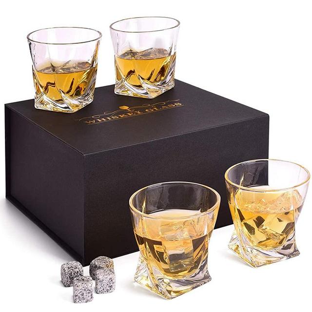 Whiskey Glasses Set, 4 Old Fashioned Whisky Glasses in Luxury Gift Box - 10 Oz Rocks Barware for Whiskey,Scotch, Bourbon and Cocktail Whiskey Gifts for Men / Women