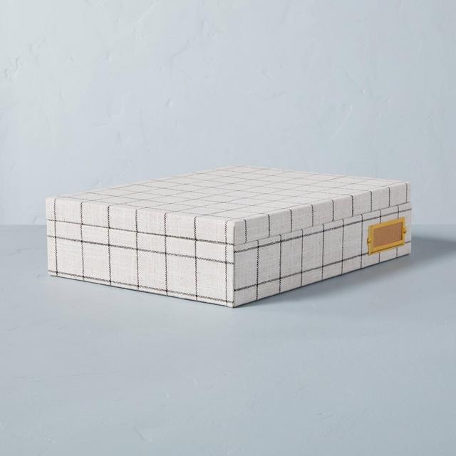 Large Grid Pattern Fabric Storage Box with Metal Label Holder Cream/Gray - Hearth & Hand™ with Magnolia