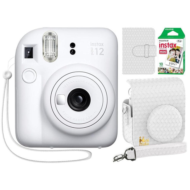 Fujifilm Instax Mini 12 Instant Camera Clay White + Minimate Custom Designed Case + Fuji Instax Film 10 Sheets & Photo Album