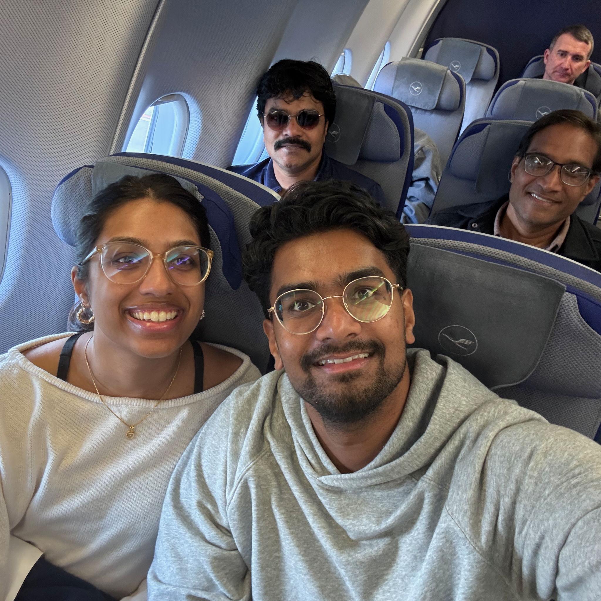 Our flight back after wedding shopping in India