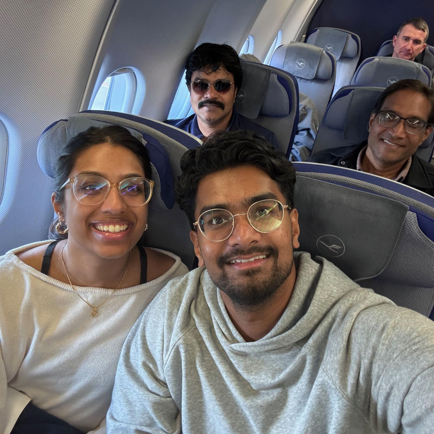 Our flight back after wedding shopping in India