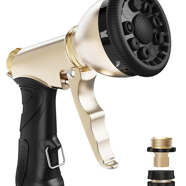 RAINPOINT Garden Hose Nozzle, Heavy Duty Metal Water Hose Sprayer Nozzle with 9 Adjustable Spray Patterns, High Pressure Hand Sprayer for Watering Plants & Lawns(Black)