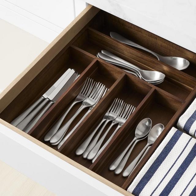 Hold Everything Flatware In-drawer Organizer, Dark Wood, Large