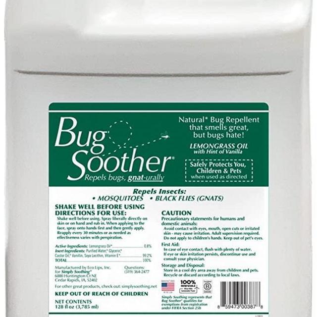 Bug Soother 1 Gallon - Natural Insect, Gnat and Mosquito Repellent & Deterrent with Essential Oils - DEET-Free - Safe Bug Spray for Adults and The Environment - Made in USA - W/O Sprayer