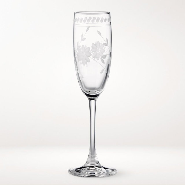 Vintage Etched Toasting Champagne Flutes, Set of 8