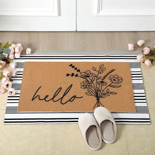 Tinideya 2 Pcs Spring Door Mat Summer Outdoor Non Slip Wildflower Hello Sunshine Welcome Floor Doormats Seasonal for Front Porch Entryway(Wildflower)