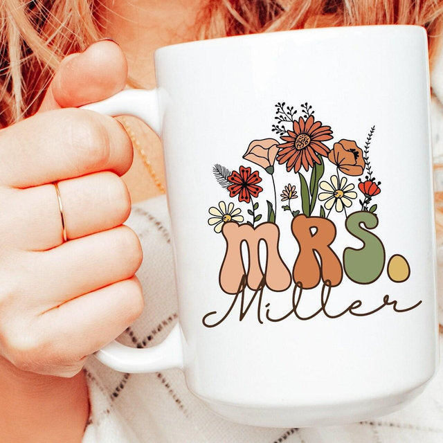 Wildflowers Mrs Mug, Personalized Mrs Gift, Bride To Be Gift Mug, Custom Gift For Bride Mug, Wedding Gift, Bridal Shower Gift, Bridal Gift