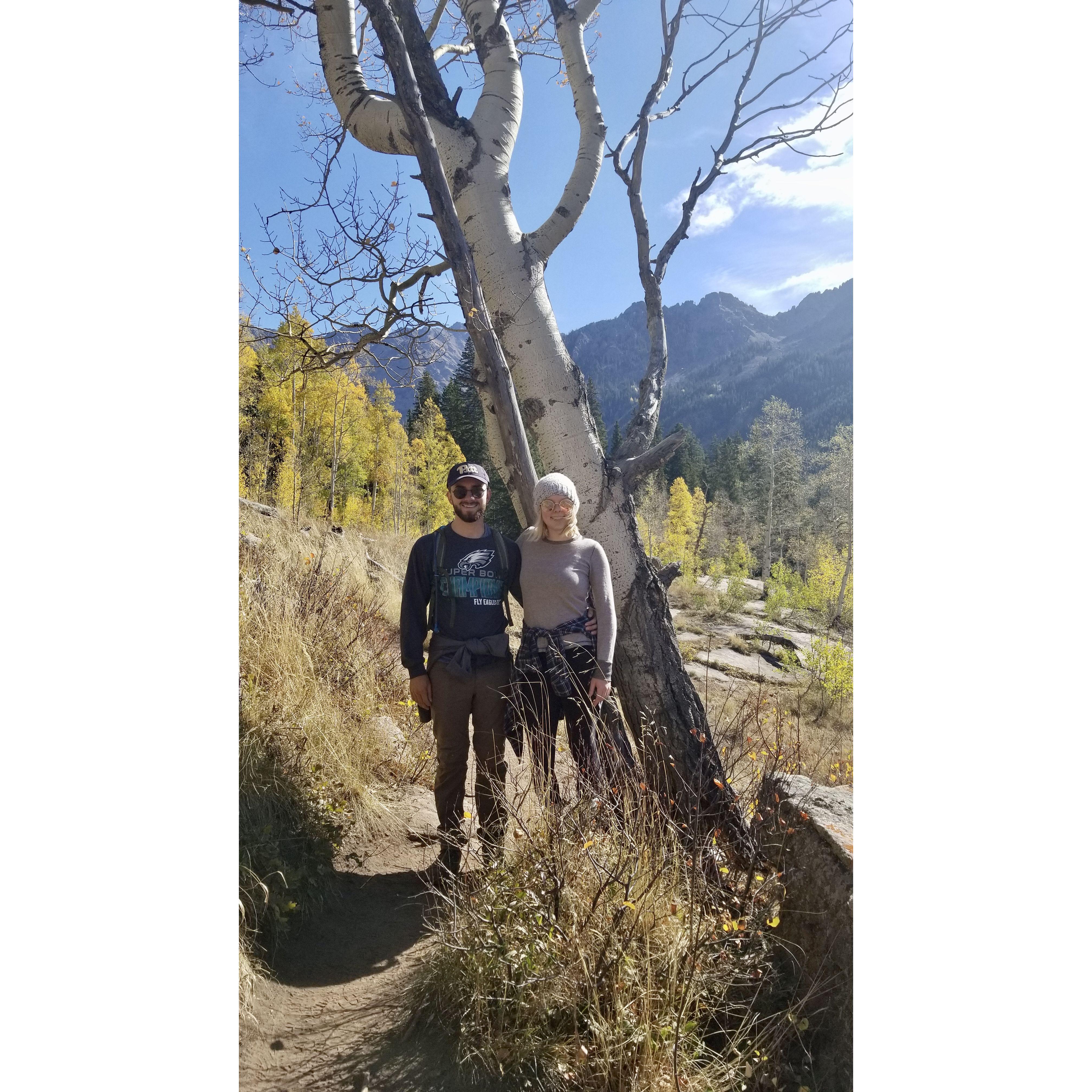 Hiking the Upper Piney River Falls trail in Vail, CO in 2018.
