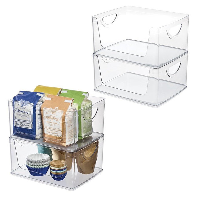 iDesign Stackable Open-Front Storage Bins with Handles for Kitchen and Pantry - Set of 4 - Clear