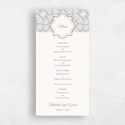 Pewter Gray, Grey Wedding Menu - Como