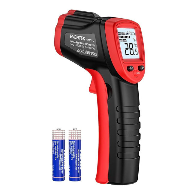 Eventek Infrared Thermometer Gun, -58°F~1112°F Temperature Gun, Laser Thermometer Gun for Cooking, Pizza Oven, Candy, Griddle, Engine, Infrared Thermometer with Adjustable Emissivity & Max Min