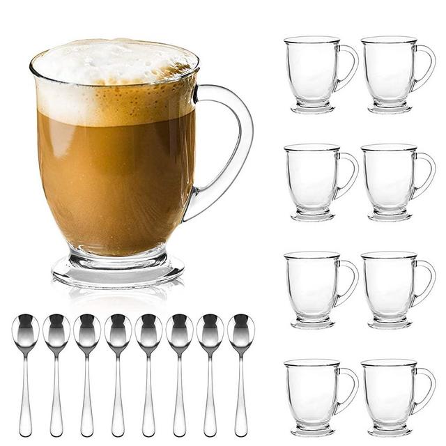Glass Mugs,QAPPDA Clear Coffee Mugs With Handle 15 oz,Tea Mugs 450ml,Beer Glasses With Handle,Glass Cup Drinkware For Beverage,Juice,Latte Cups Cappuccino Mugs Beer Mug Water Cups Sets of 8 KTZB107