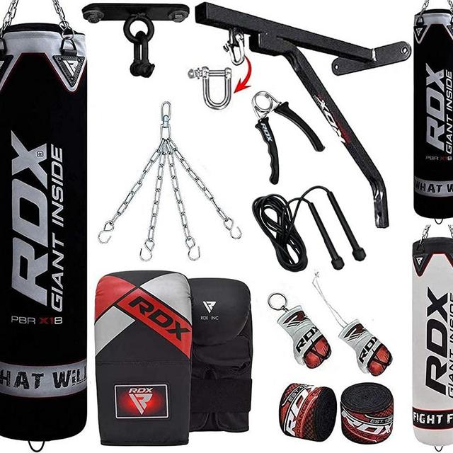 RDX Punching Bag for Boxing Training, Filled Heavy Bag Set with Punching Gloves, Chain, Wall Bracket, Great for Grappling, MMA, Kickboxing, Muay Thai, Karate, BJJ & Taekwondo, 14 pcs 5FT/4FT