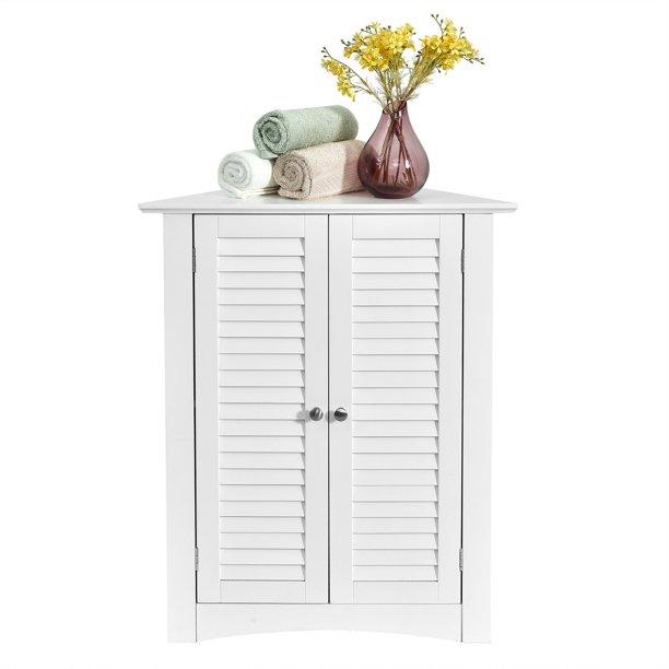 Costway Corner Storage Freestanding Floor Cabinet Bathroom with Shutter Door White