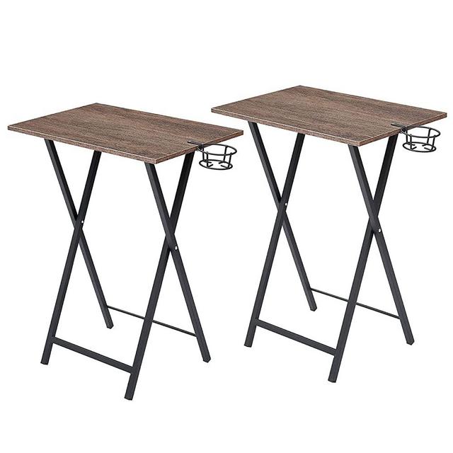 VECELO Folding TV Trays Set of 2, Snack Eating Tables with Cup Holder, Suitable for Couch, Kitchen,Living Room and Bedroom,Easy Assembly and Storage, Coffee