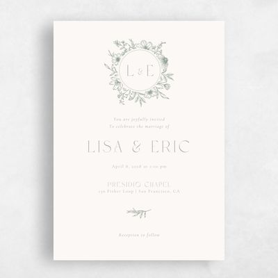 Sage, Beige Wedding Invitation - Wiosna Wreath