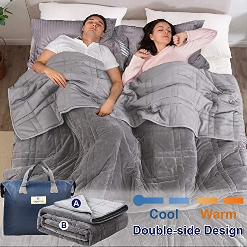 Queen Size Weighted Blanket 80''x87''(30lbs, Double-Sided), Warm Short Plush and Cool Tencel Fabric Reversible Weighted Blanket for Queen Size Bed, Weighted Blanket for Adult - Carry Bag Included