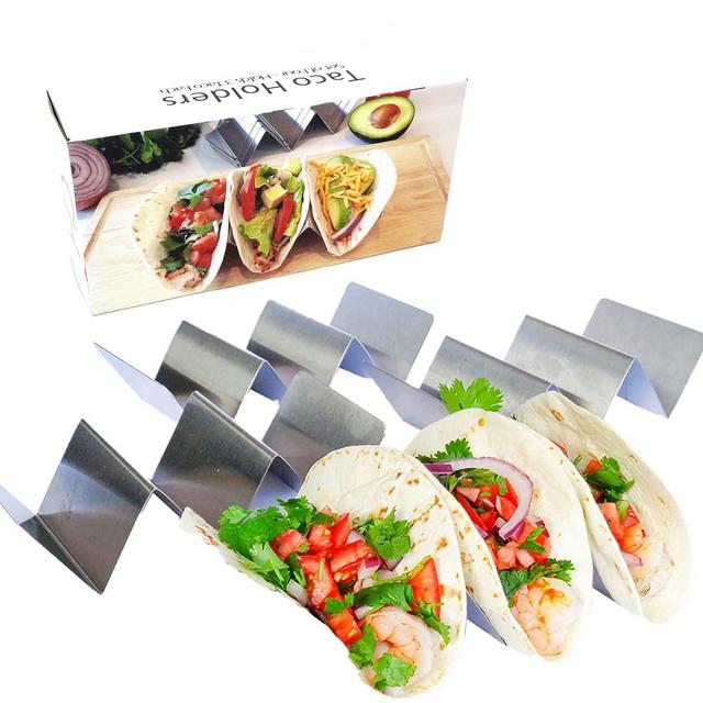 Taco Holder - Taco Holders, Stainless Steel with Free Recipe Ideas - Taco Stand Up Holder - Taco Stand - Taco Plates - Holds 3 Tacos - Dishwasher, Oven and Grill Safe (4 Pack)