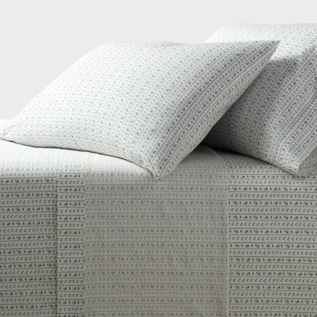 Queen Organic Percale Printed Sheet Set Ivory Floral Stripe - Threshold™