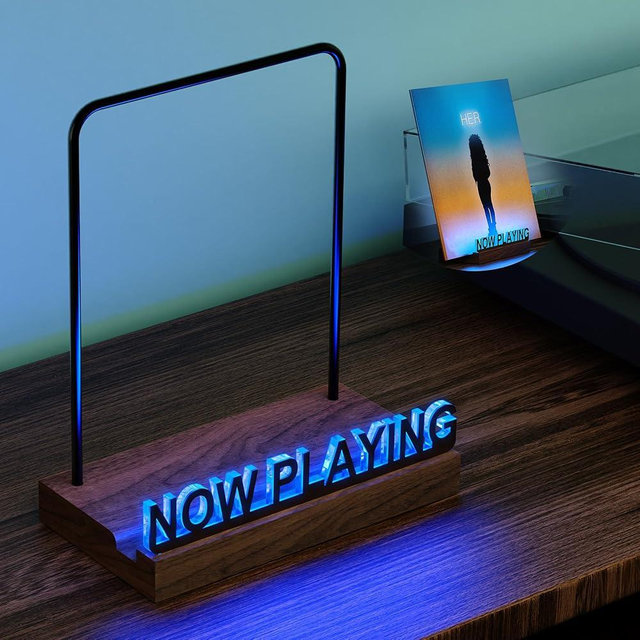 KORRTFID Now Playing Vinyl Record Stand, Light Up Vinyl Record Display Stand with 7- Color Changing Lights, Multi Color Light with Fingerprint-Proof Acrylic Letters (Black letters)