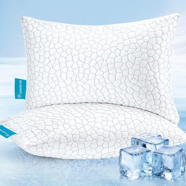 Cooling Bed Pillows for Sleeping 2 Pack Shredded Memory Foam Pillows Adjustable Cool+ Pillow for Side Back Stomach Sleepers Luxury Gel Pillows King Size Set of 2 with Washable Removable Cover