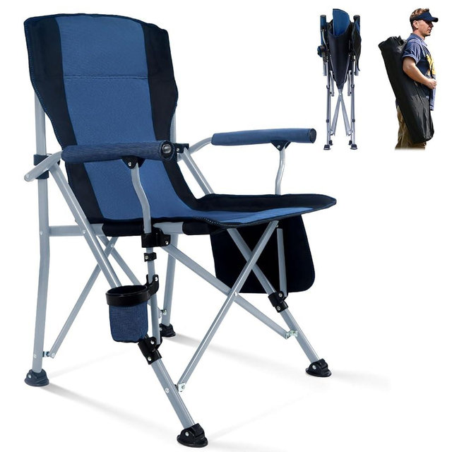 Folding Camping Chair Portable Outdoor Beach Chair, Heavy Duty Foldable Lawn chair Support 330lbs, Collapsible Lightweight Camp Chair with Cup Holder&Carry Bag for Fishing Outside Sports Picnic(Blue)